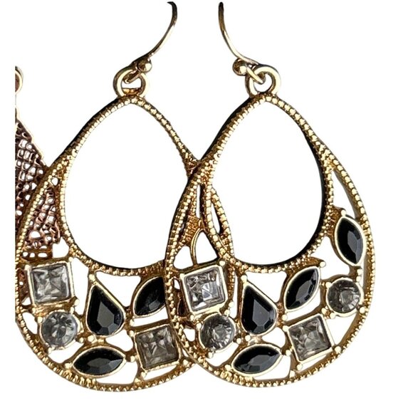 Gold & Black Teardrop Earrings & Leaf Dangle Earrings Set By Ann Taylor - Picture 3 of 6